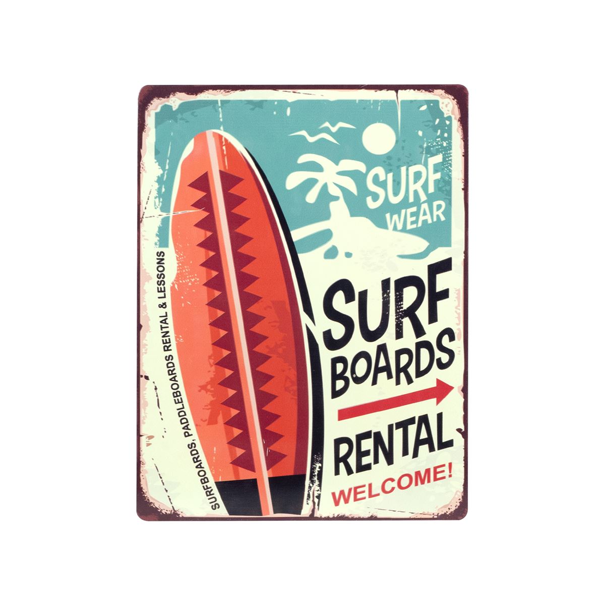SURF RENTAL METAL SIGN VINTAGE SURF DECO